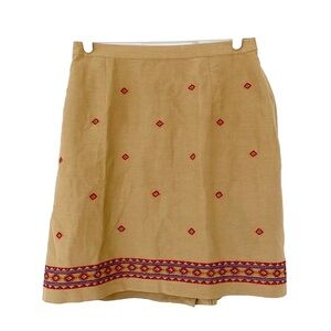 COLDWATER CREEK skirt size 12P brown red embroidered silk linen lined